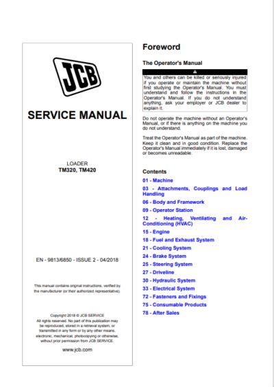 JCB TM320, TM420 Loader Service Repair Manual