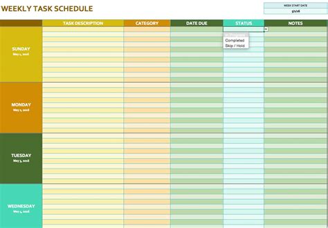 Excel Weekly Schedule Template For Work