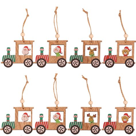 NUOLUX 8PCS Wooden Christmas Mini Train Decor DIY Wood Hanging Crafts ...