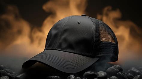 Premium AI Image | Black snapback on dark smoke background Blank ...