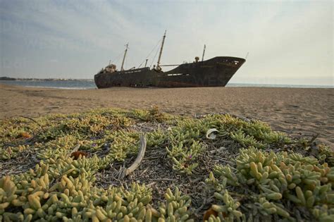 Independecia shipwreck at Namibe beach. Namibe, Angola stock photo