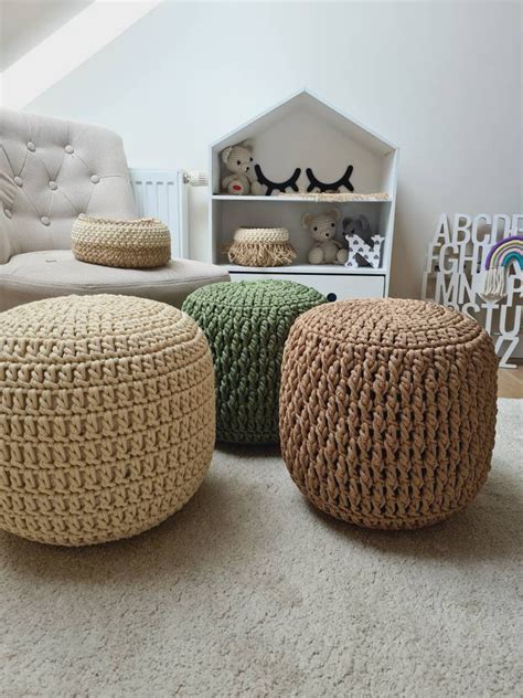 Crochet Filled Pouf Pouf Ottoman Pouf Cover Pouffee Pouf | Etsy