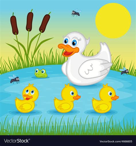 mother duck with ducklings on lake - vector illustration, eps. Download ...