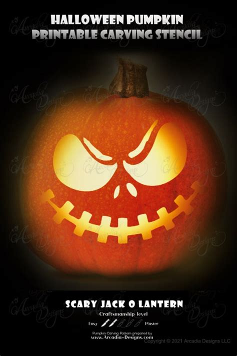 Printable Halloween Pumpkin Carving Pattern Stencil PDF Scary ...