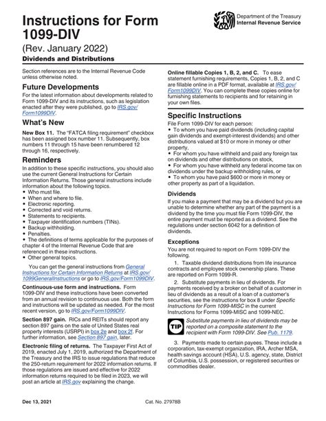 Download Instructions for IRS Form 1099-DIV Dividends and Distributions ...