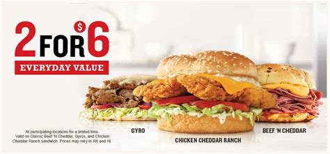 Arby’s offers 2 For $6 Everyday Value menu