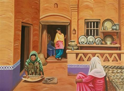 A VILLAGE SCENE(PUNJAB) INDIA Painting by harpreet kaur | Saatchi Art