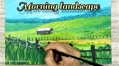 Morning landscape painting for beginners | ASMR Acrylic painting step ...