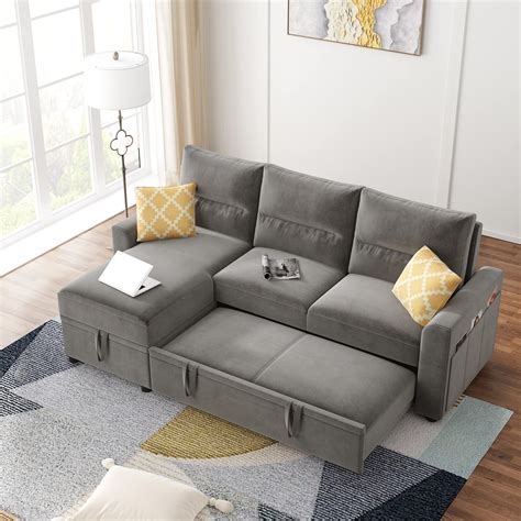 Buy Couch with Pull Out Bed, er Sectional L Shaped Sofa with Storage ...