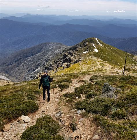 View of the track down from Mount Bogong, Victoria, Australia. One of ...