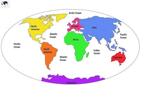 Labeled World Map with Continents and Countries