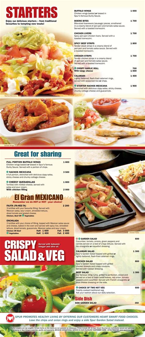 Menu - Spur Steak Ranches International