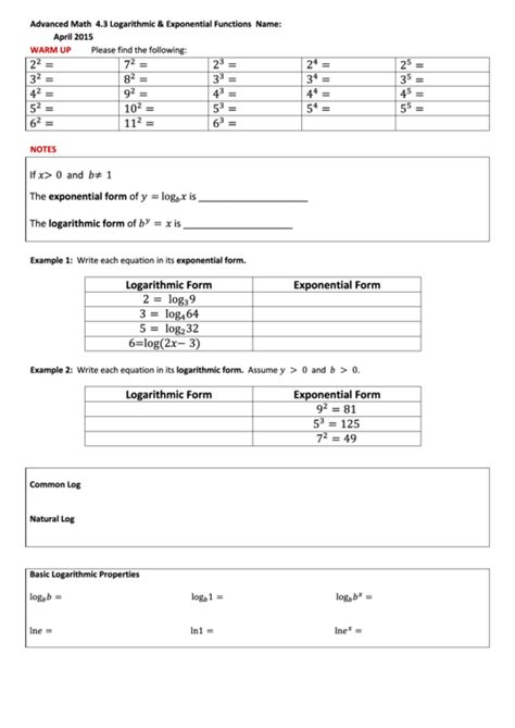 Top 92 Logarithm Worksheet Templates free to download in PDF format