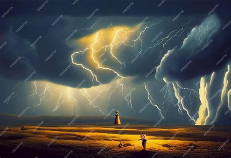 Premium AI Image | A painting of a lighthouse with a lightening storm ...