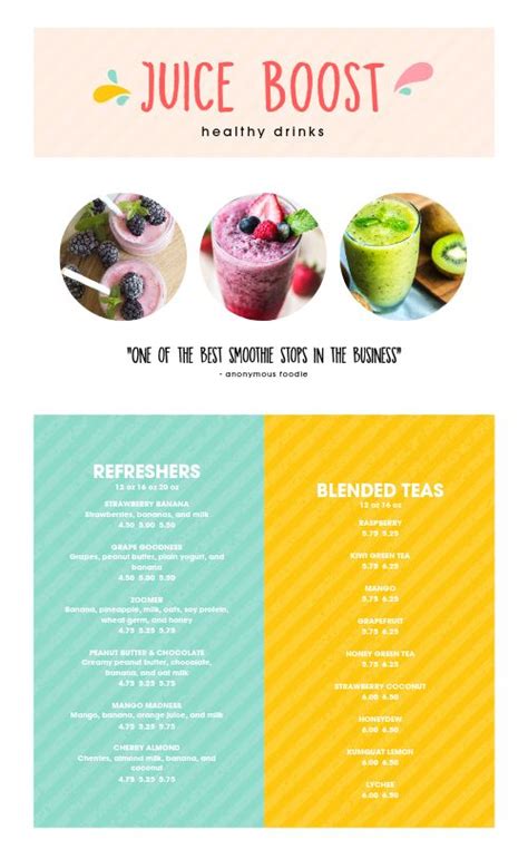 Sample Juice Bar Menu Design Template by MustHaveMenus