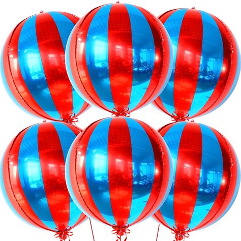 Buy Big, Red and Blue Carnival Balloons - Pack of 6, Circus Decorations ...