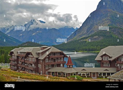 Swiftcurrent Lake & Many Glaciers Lodge in Glacier National Park Stock ...