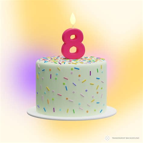 Premium PSD | Cartoon cake with a candle in the shape of the number 8 ...