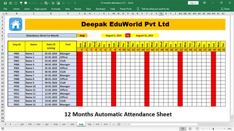 Attendance Sheet Excel Template