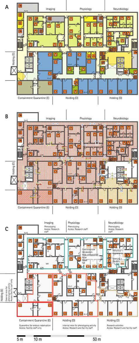 Figure 2. Schematic floor plans-facility 1, plan 2. (A) Zoning scheme ...