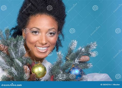 Christmas Portrait Of Ethnic Woman With Black Hair Royalty Free Stock ...