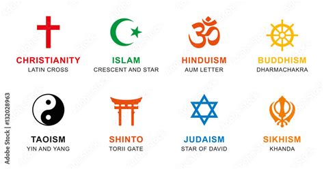 World religion symbols colored. Signs of major religious groups and ...