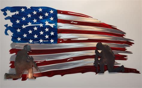 American Flag Art With Soldiers - Metal Decor Studios