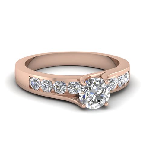 Channel Set One Carat Round Diamond Engagement Ring In 14K Rose Gold ...