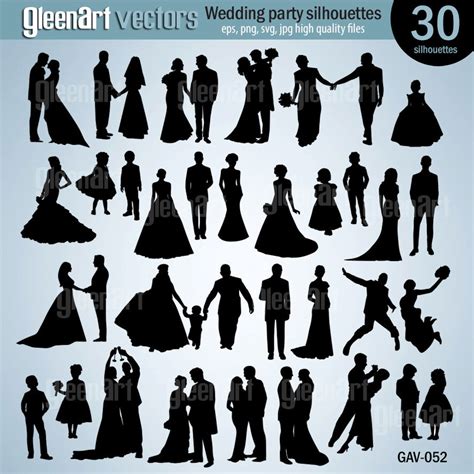 50% Off Sale/30 Wedding Party Silhouette Clipart/Wedding