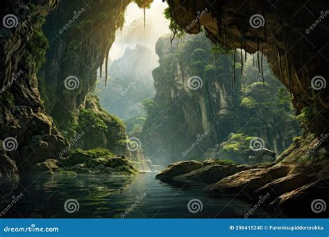 Magnificent Karst Landscape with Caves Stock Illustration ...