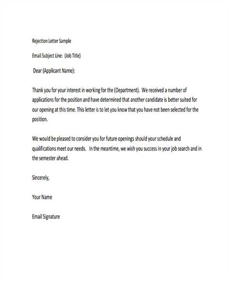 Rejection Email - 8+ Examples, Format, Pdf