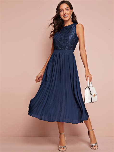 SHEIN Lace Bodice Pleated Hem Dress for Sale Australia| New Collection ...