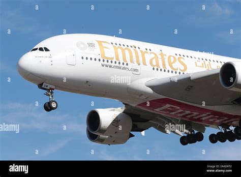 Emirates Airbus A380-800 double decker plane coming down to land at ...