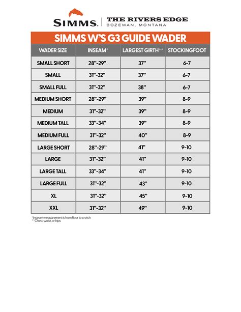 Youth Waders Size Chart