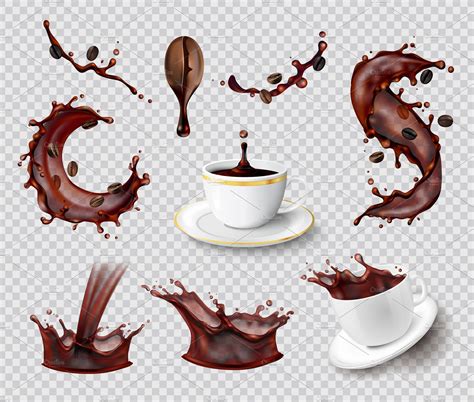 Coffee splashes realistic set | Icons ~ Creative Market