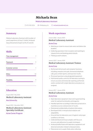 Medical Laboratory Assistant Resume Examples and Templates