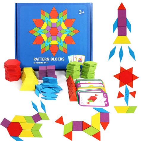 Buy GEMEM 155 Pcs Wooden Pattern Blocks Set Geometric Shape Puzzle ...