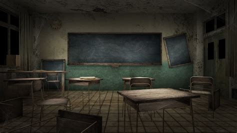 Premium Photo | Horror and creepy classroom in the school. 3d rendering