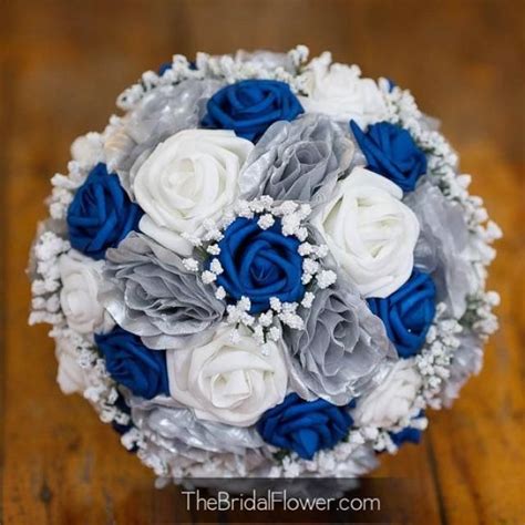 Royal blue, gray/silver, and white. | Blue wedding bouquet, Blue ...