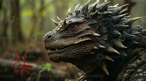 Close-up photo of a Ankylosaurus looking in their habitat. Generative ...