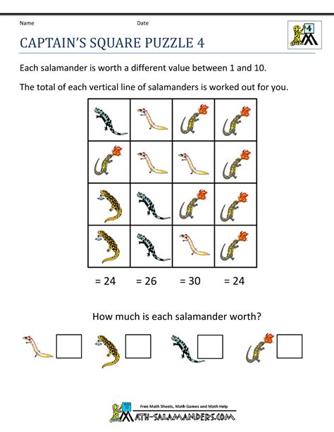 Free Math Puzzles 4th Grade