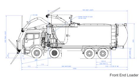 Line drawing of Front End Loader Garbage Truck | Garbage truck, Garbage ...