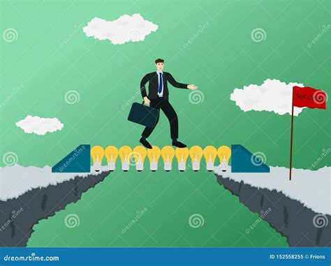 Businessman Walking on Idea Bridge through Gap of Cliff Stock Vector ...