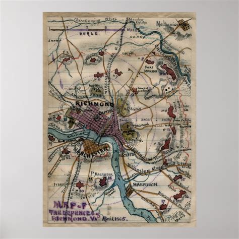 Vintage Richmond Virginia Civil War Map (1865) Poster | Zazzle