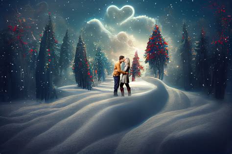 Magical Winter Wonderland with Heart Cloud Digital Background ...