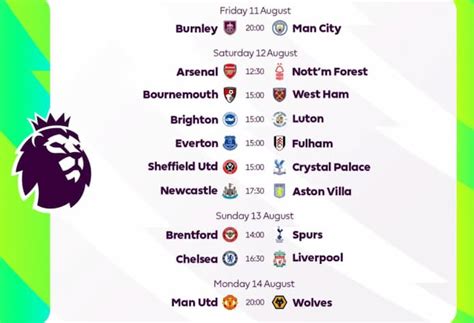 Premier League Fixtures For First Weekend Of 2023/24 Season