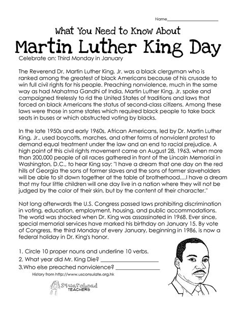 Martin Luther King Jr Worksheets - Printable And Enjoyable Learning