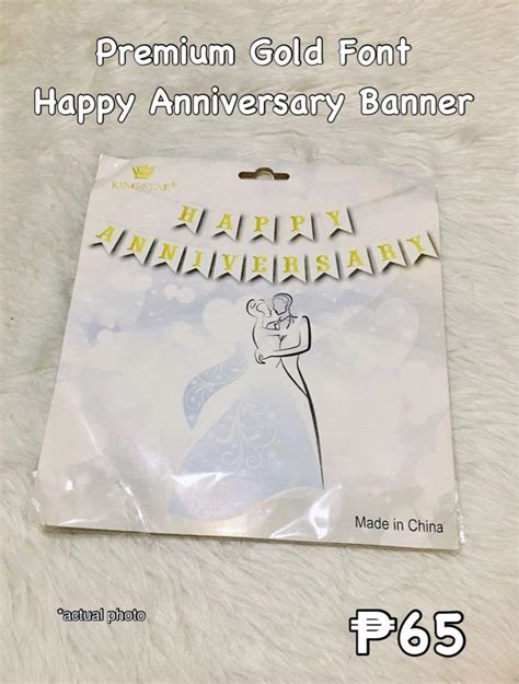 Happy Anniversary Banner Gold Font, Hobbies & Toys, Stationary & Craft ...