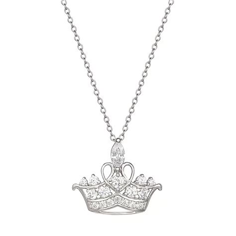 Disney Princess Sterling Silver Cubic Zirconia Tiara Pendant Necklace