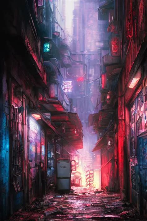 fantasy cityscape alleyway digital painting, cyberpunk | Stable Diffusion